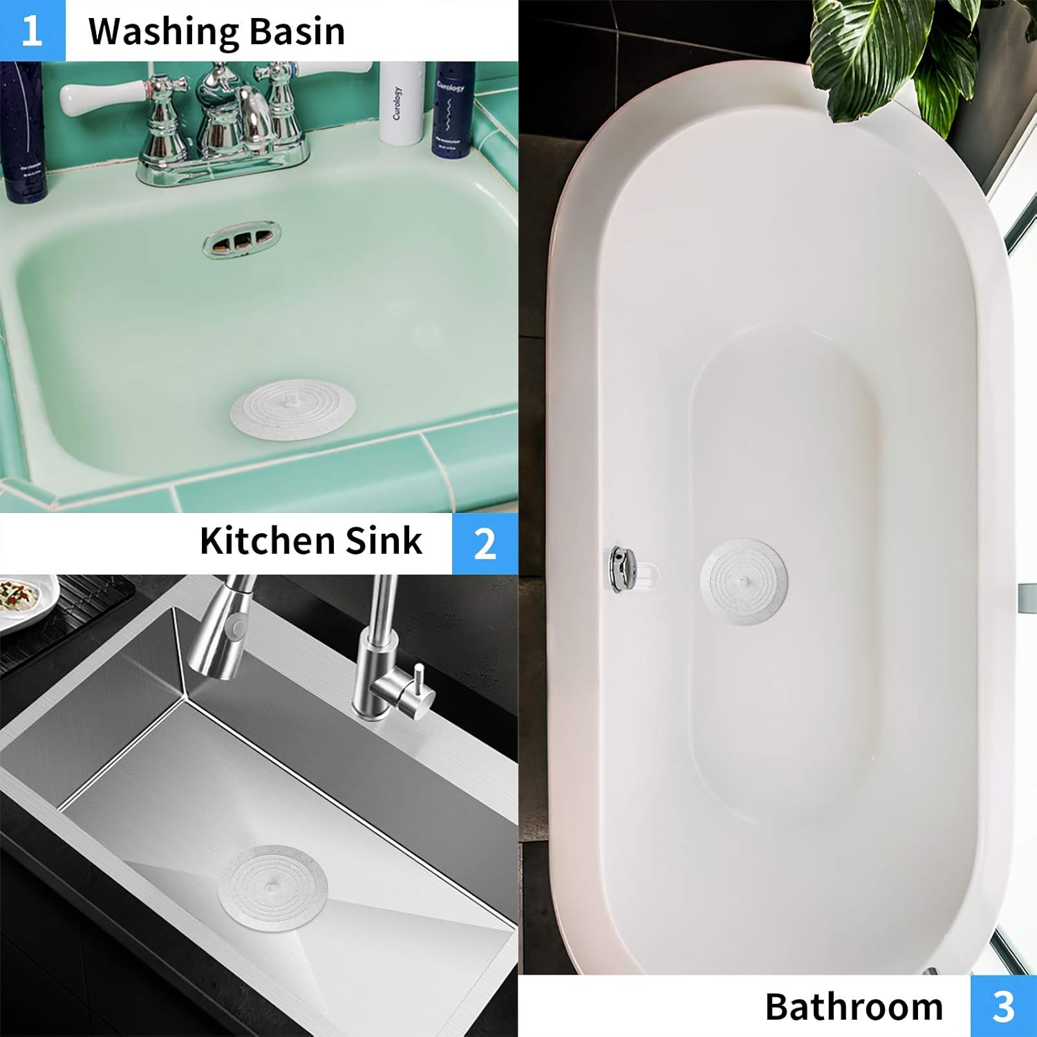 Cuttte Silicone Bathtub Stopper, 6 Inches Large Drain Stopper, Flat Suction Drain Cover, Tub Stopper Drain Plug for Kitchen, Bathtub and Laundry (Gray dot): Kitchen & Dining