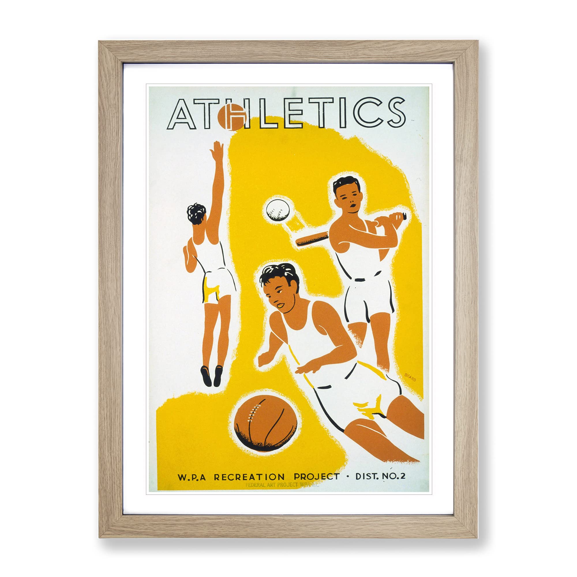 Wpa Athletics Poster Vintage Framed Wall Art Print, Ready to Hang Picture for Living Room Bedroom Home Office Décor, Oak A4 (34 x 25 cm)
