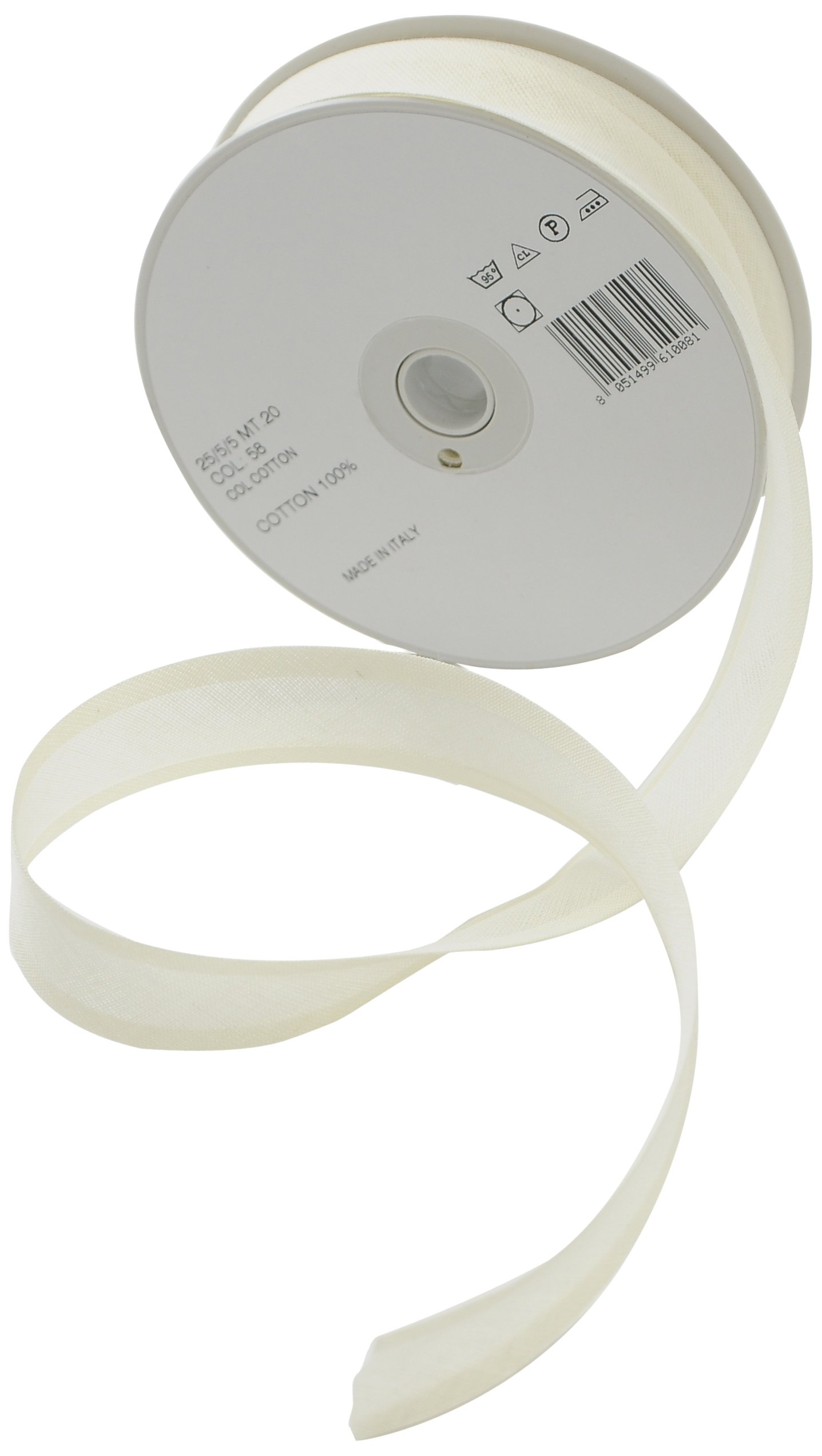 Inastri Trimz 25/5/5 mm Cotton Bias Binding, Cream 58 – Double‑Fold Sewing Tape for Quilting, Dressmaking & DIY Crafts