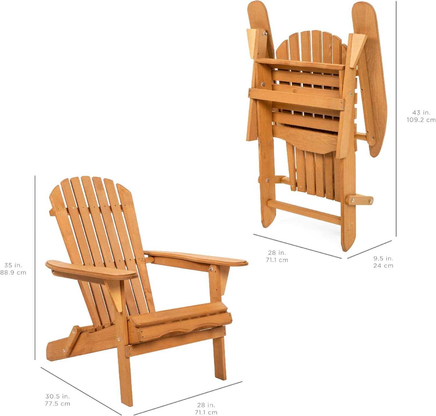 Best Choice Products Folding Wooden Adirondack Lounger Chair Accent Furniture w/Natural Finish, Brown : Garden & Outdoor