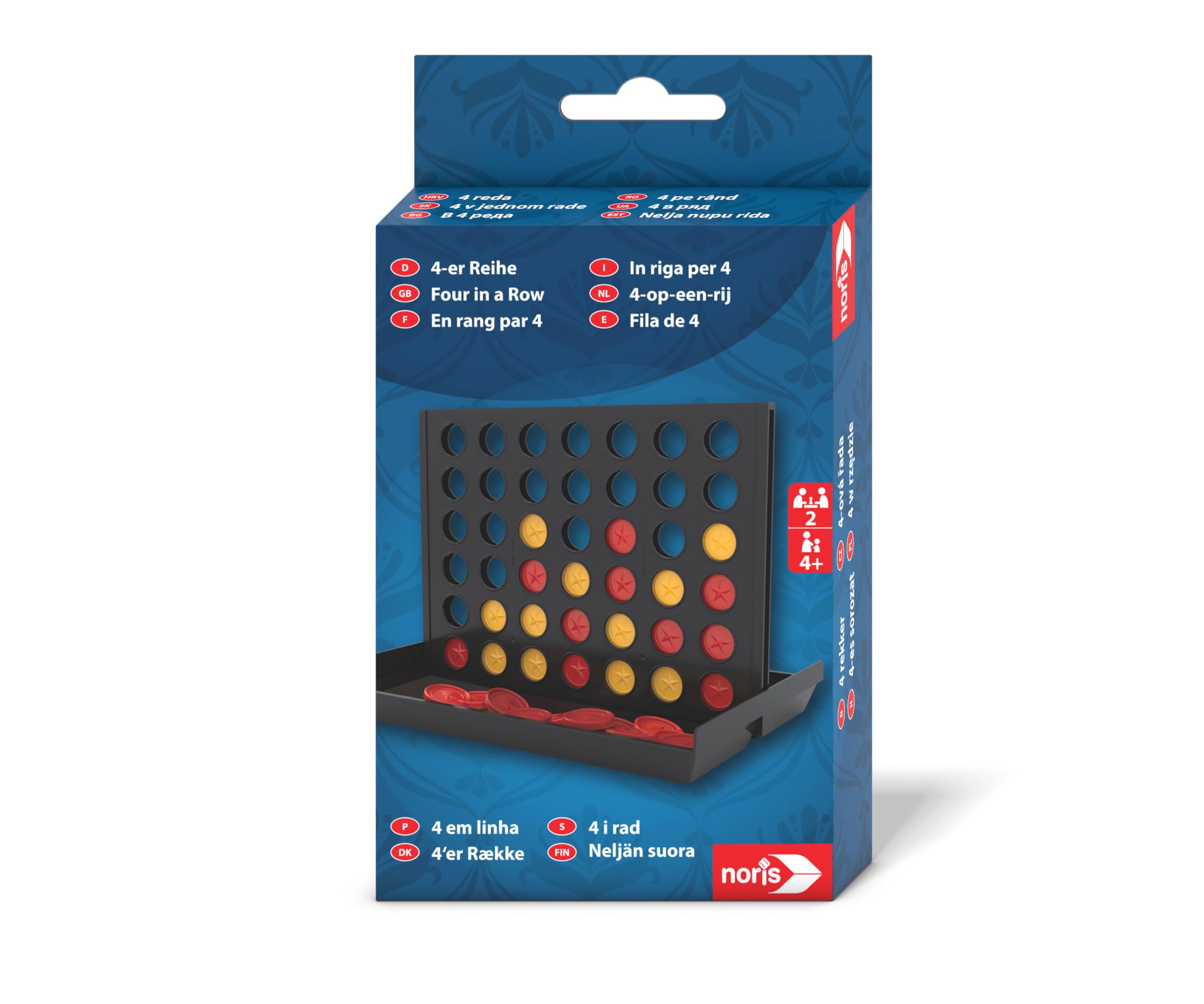 noris Spieleklassiker 4-er Reihe – Strategiespiel für unterwegs, beliebter Klassiker im Reiseformat, vertikales Steckspiel für Zwei Spieler, Denkspiel für Kinder, Logikspiel, ab 4 Jahren 4
