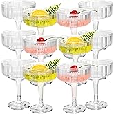 Jingmore 12 Pcs Ribbed Martini Glasses 7 oz Disposable Plastic Vintage Ribbed Coupe Glasses Cocktail Unbreakable Dessert Parfait Glassware for Wedding Birthday Party Supplies (Clear)