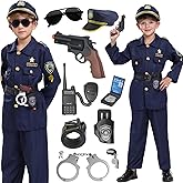 BIBUTY Police Officer Costume for Kids, Cop Costume Outfit Set with Accessories, Kids Halloween Costumes for Boys Girls, Police Costume Role Play Kit for Halloween Career Day