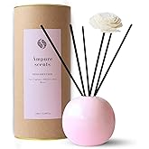 Ceramic Reed Diffuser for Home, Ampure Rose Fragrance (2X Stronger, 4 to 6 Months of Usage) in a Scent Bowl - 5 Natural Fiber Reed Sticks & Decorative Flower Set, Office Decor, Eco-Friendly