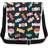 LiuenMgg Candy Print Canvas Crossbody Bag, Adjustable Strap Lightweight Purse with Top Zipper & Inner Pocket, Daily Shoulder Bag Halloween Present for Women