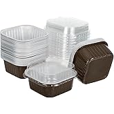 HARFINGTON 40Pack 5oz Disposable Mini Cake Pans with Lids Coffee Aluminum Foil Square Baking Cupcake Dessert Cups Tin for Birthday Party