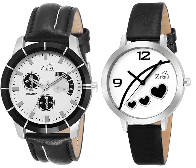 Ziera Analogue White Dial Mens & Womens Couple Watch - ZR7052-8054