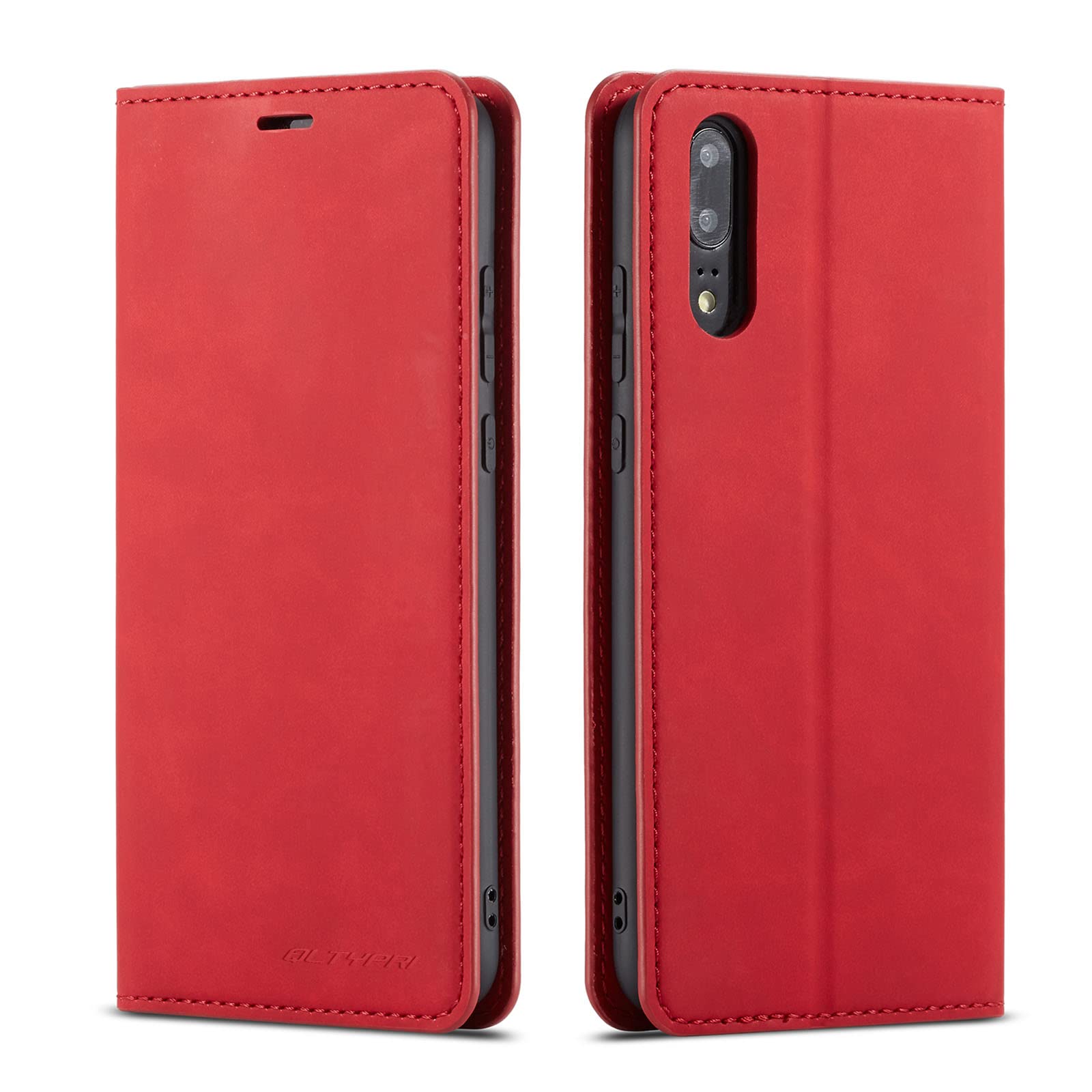 QLTYPRI Case for Huawei P20 Pro, Premium PU Leather Cover TPU Bumper with Card Holder Kickstand Hidden Magnetic Adsorption Shockproof Flip Wallet Case Compatible with Huawei P20 Pro - Red