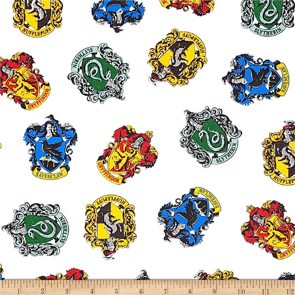 Camelot Wizarding World Harry Potter School Crest Toss in White, Quilting Fabric by the Yard
