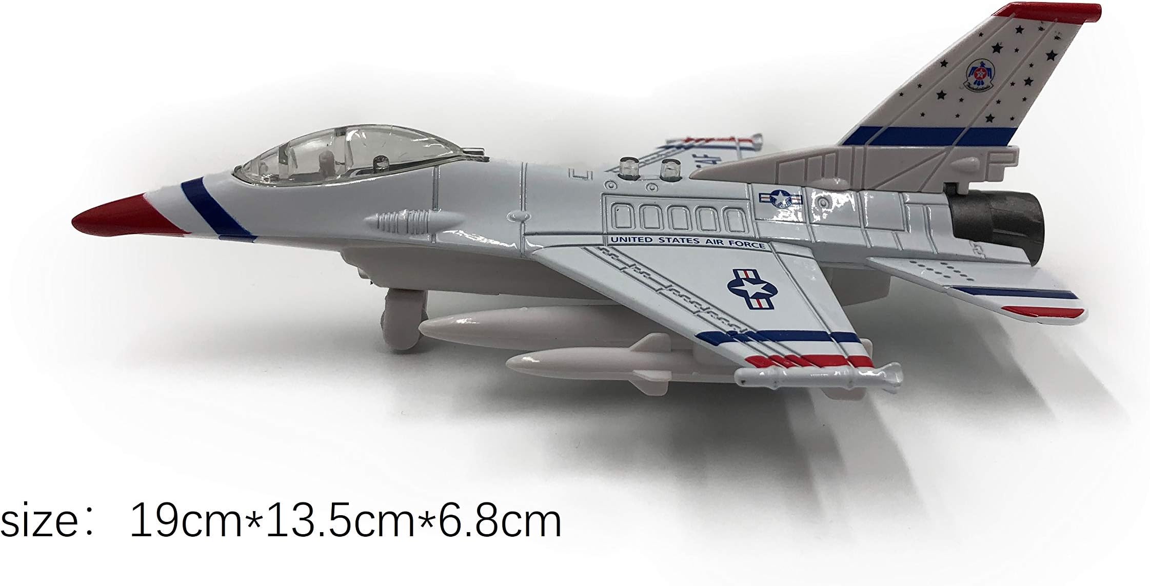 emosq® Diecast Die Cast Toy Model General Dynamics Lockheed Martin F-16 Fighting Falcon United State Air Force Pull Back Action Light Music Battery Included (White)