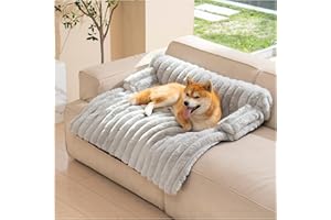 Avont Dog Bed Mat for Couch, Warm Fluffy Calming Sofa Topper Furniture Protector for Small Medium Large Dogs Cats with Removable Washable Cover -Lightgrey(M)