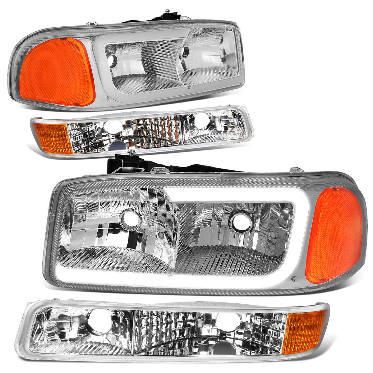 DNA Motoring HL-LB2-SIERRA99-CH-AM LED DRL Front Driving Headlight+Turn Signal Bumper Lamps Upgrade