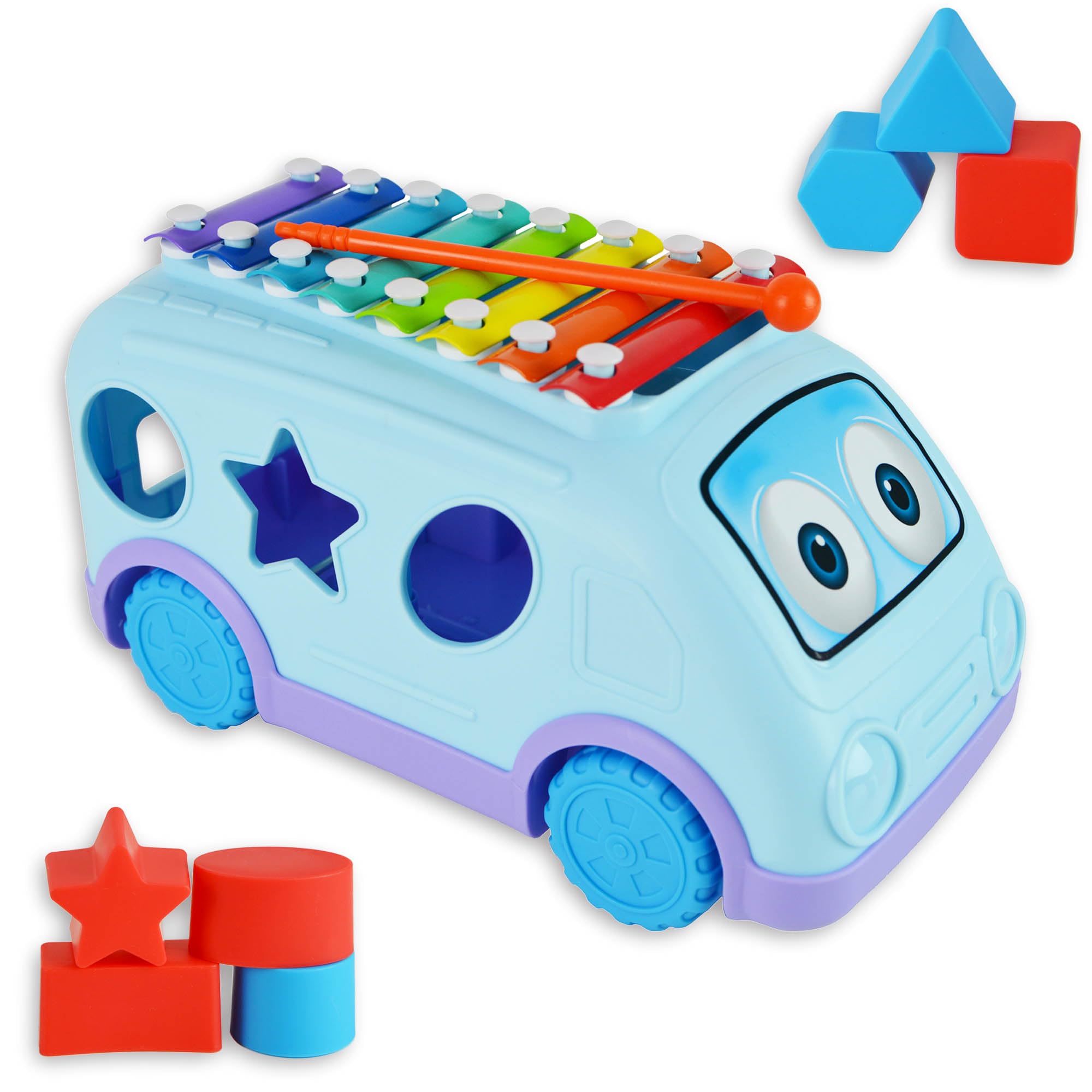 Little Star Pull Along Musical Bus Xylophone, Colourful Engaging Shape Sorter for Interactive Musical Development