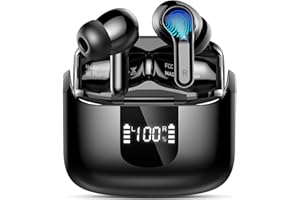 ORDTOP Wireless Earbuds, Bluetooth Headphones 2025 NEW Ear Buds 40H Bass Stereo in-Ear Earphones ENC Noise Cancelling 5.3 Earbuds with 4 HD Mic, USB-C LED Display IP7 Waterproof Sport Headset for Android iOS