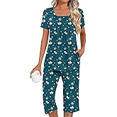 LONGYUAN Women's Pajamas Sets 2026 Summer Short Sleeve Soft 2 Piece Lounge Sleepwear Pjs M-3XL