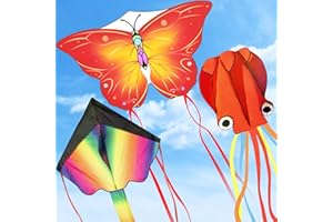 CROGIFT 3 Pack Large Kites, Large Butterfly Kite, Colorful Delta and Red Octopus for Girls Boys Ages 4-8, 8-12, Adults