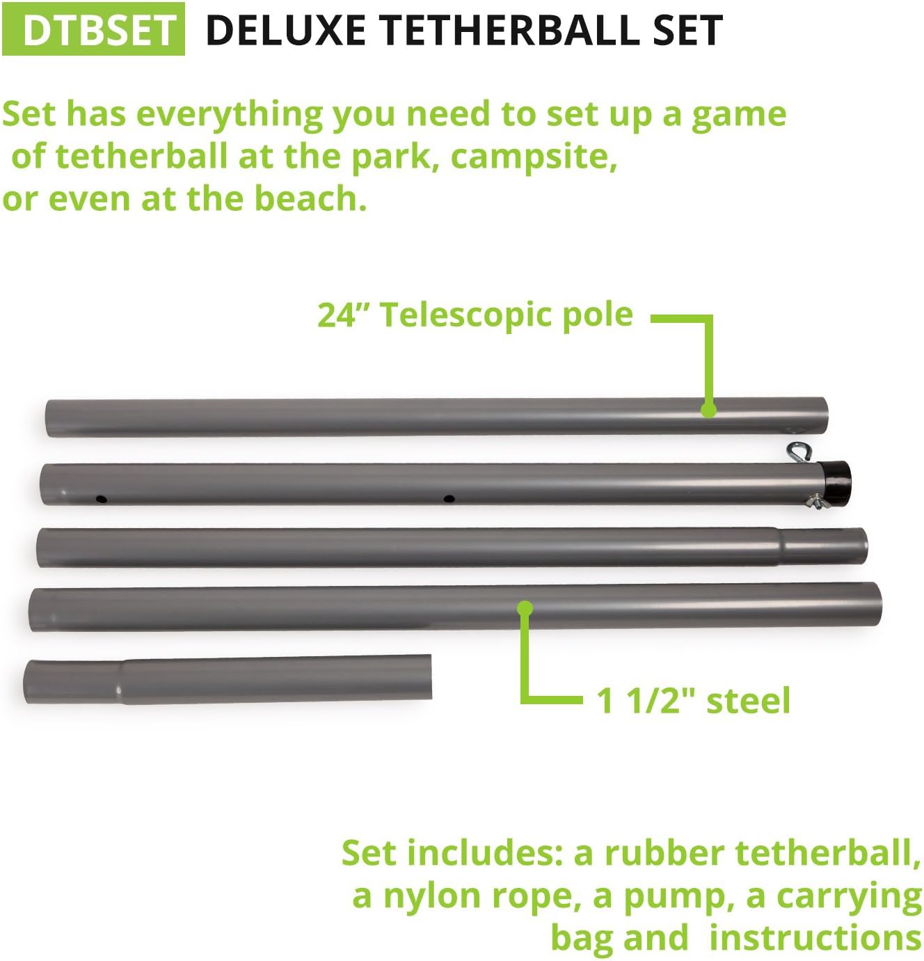 Champion Sports Portable Tetherball Set: Classic Backyard Lawn Beach and Pool Party Game Includes Soft Ball Nylon Rope & Durable Telescopic Pole with Free Air Pump (DTBSET): Toys & Games