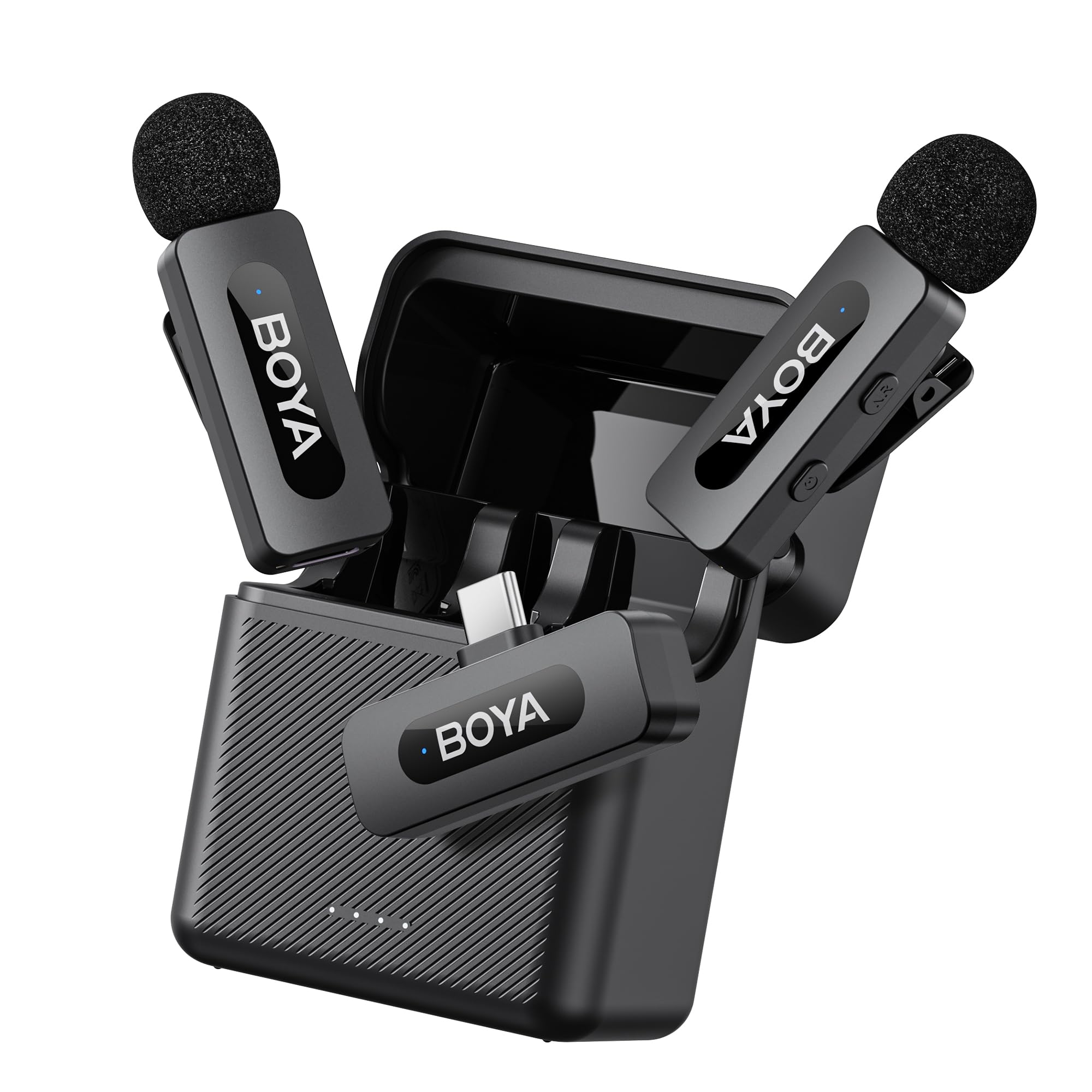 BOYA BY-V30 Mini Mikrofon Handy Kabellos, 100m Reichweite, 2 Pack USB C Wireless Lavalier Mikrofone für Podcast Live Stream Tiktok Vlog Video Aufnahme