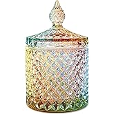 EWEIGEER Colorful Crystal Glass Candy Snack Barrel Storage Jar Embossed Luxury Cookie Buffet Canister With Lids Jewelry Box Jar Biscuit Containers