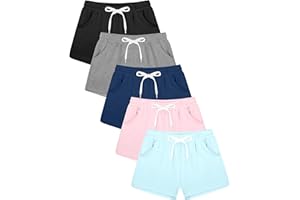 Poroka 5 Pack Girls Athletic Shorts Active Performance Shorts Kids Summer Sports Shorts Running Yoga Shorts with Drawstring