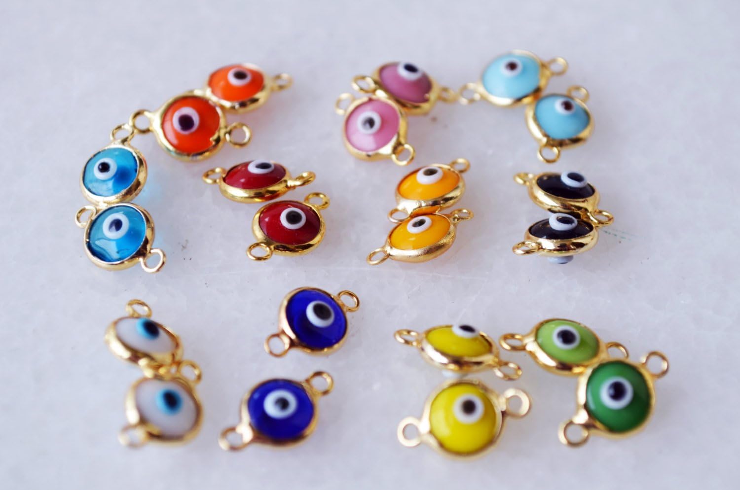 22 Pcs Glass Mix Color Evil Eye Connectors Gold Plated Connector Multicolored
