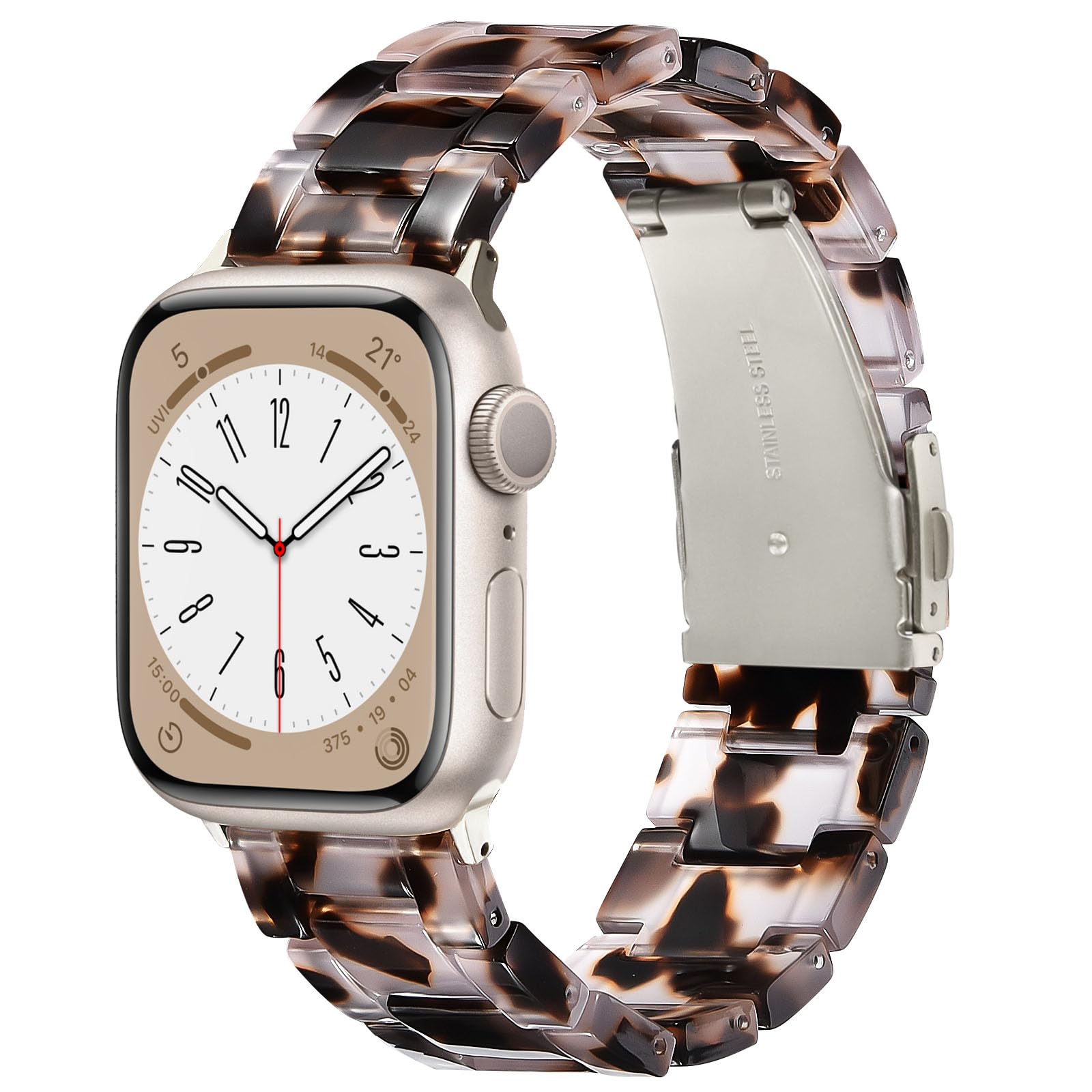 Photo 1 of V-MORO Resin Bands Compatible with Apple Watch Series 10/9/8/7 Band 45mm/46mm/44mm/42mm Starlight Buckle Lightweight Fashion Strap Bracelet for iwatch Series SE/6/5/4/3/2/1 Women Men,Clear