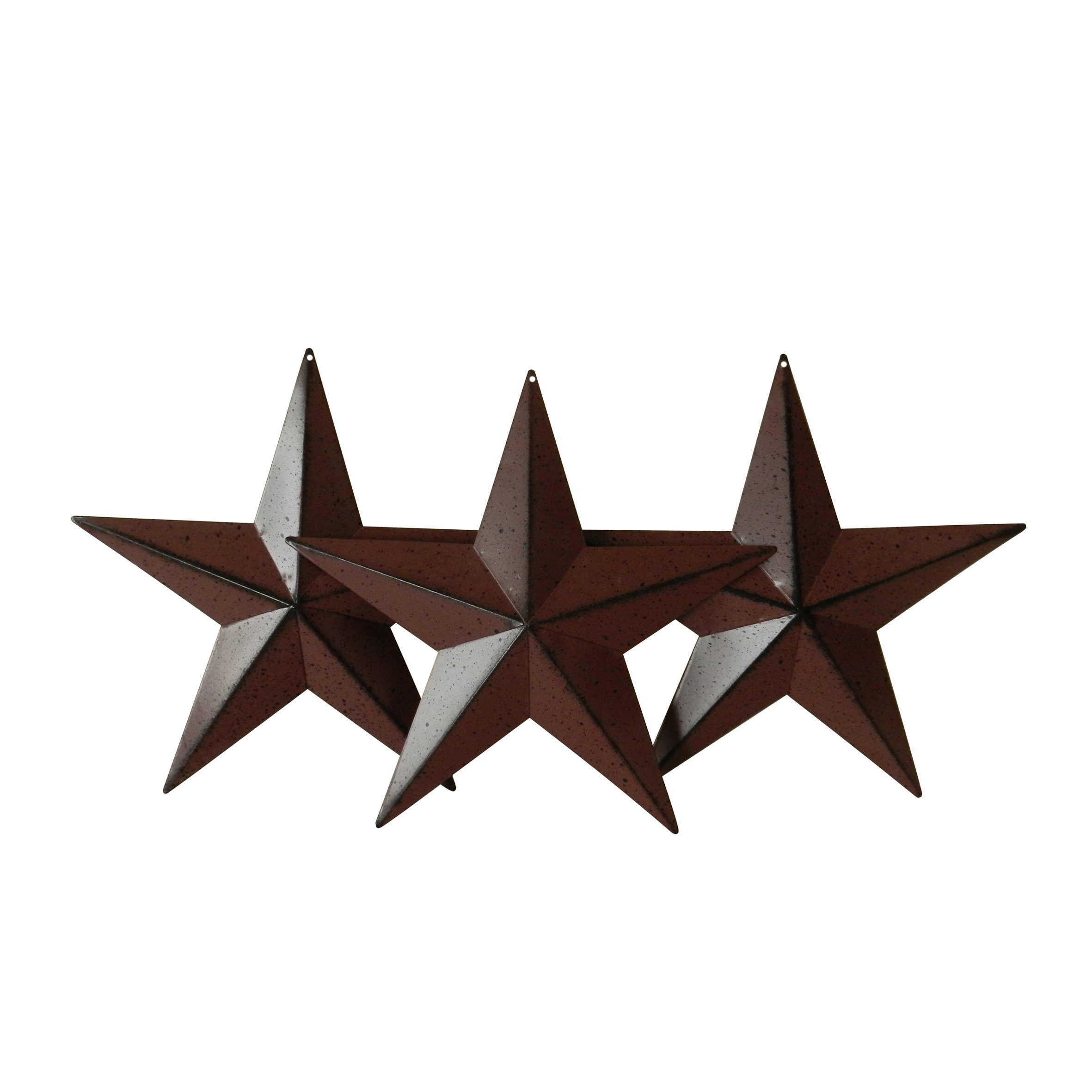 CVHOMEDECO. Country Rustic Antique Vintage Gifts Metal Barn Star Wall/Door Decor, 8 Inch, Set of 3. (Burgundy)