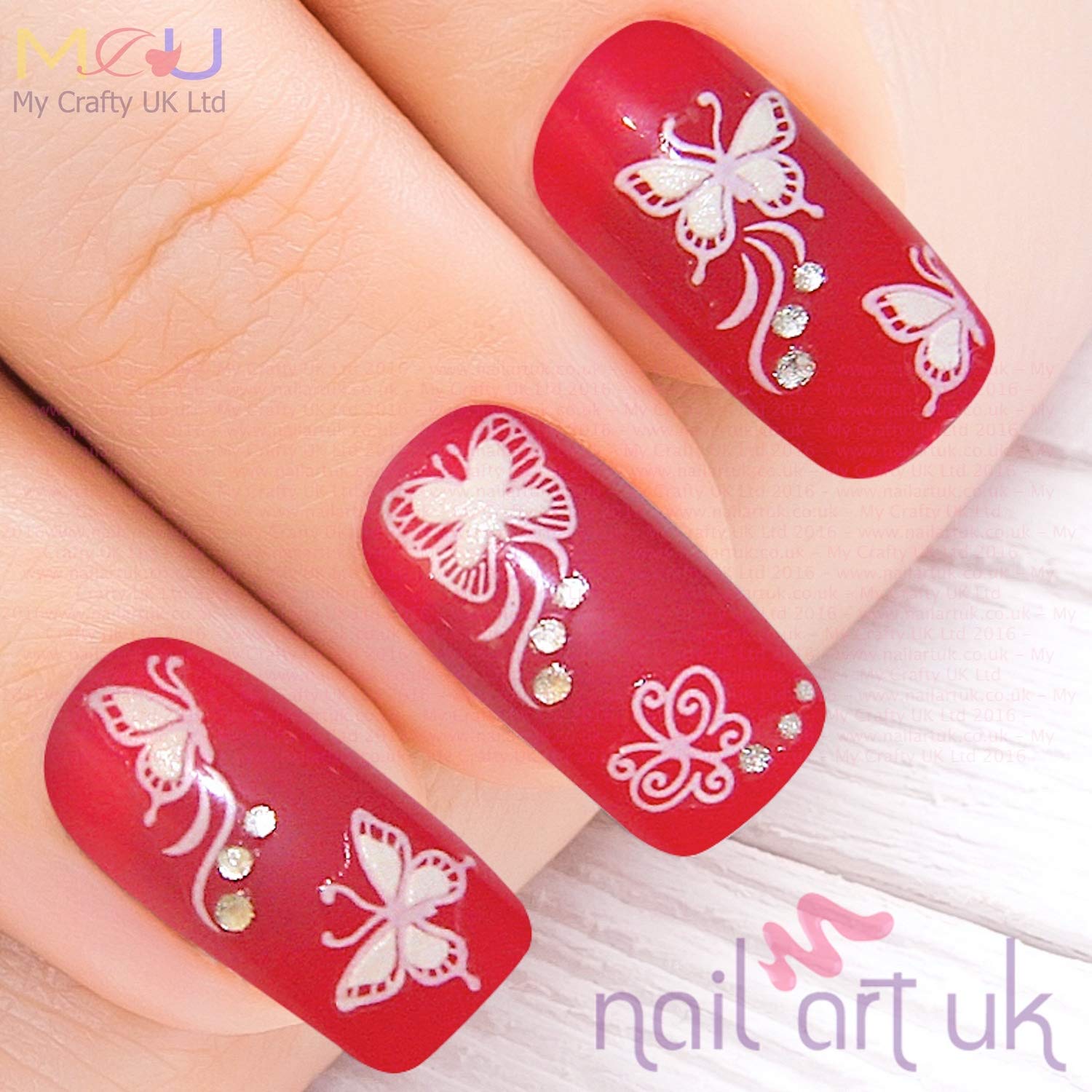 White Rhinestone Butterfly Adhesive Art Nail Stickers Amazon.co.uk Beauty