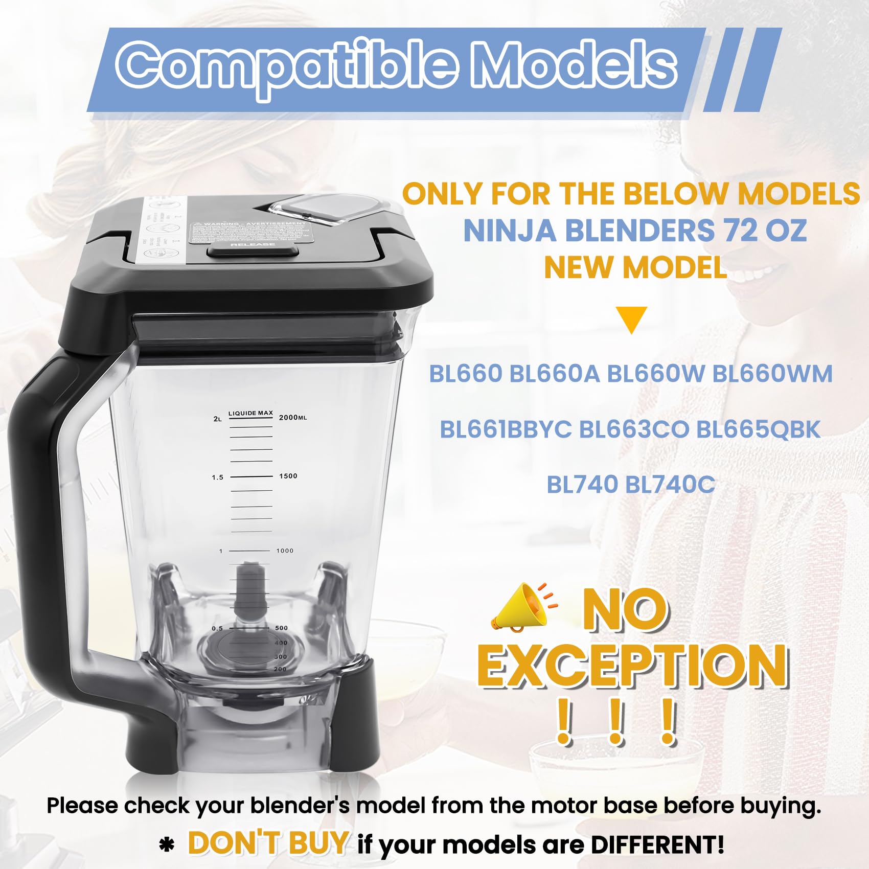 72 oz XL Pitcher Replacement Compatible with Ninja BL660 BL740 Blenders Professional, 72oz Crushing Pitcher Replacement for Ninja BL660A BL660W BL660WM BL663CO BL665QBK BL740C-With Locking Lid