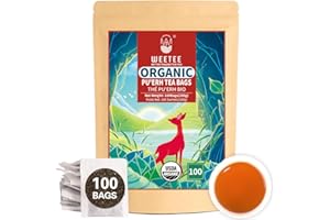 WT WEETEE Organic Puerh Tea Bags, Organic Ripe Pu'erh Tea 100 Count, Smooth, Subtly Sweet, Earthy Dark Tea Black Tea, Rich Antioxidants