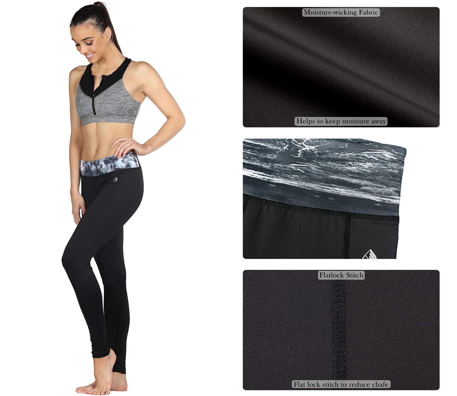 icyzone Activewear Women Running Pants Yoga Workout Leggings Slim Fitted Tights (M, Storm)