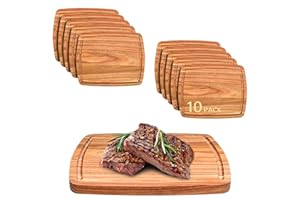 10 Pieces Acacia Wood Cutting Boards Set, Durable Wooden Chopping Board with Juice Groove Charcuterie Serving Board for Kitch