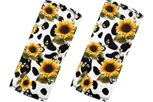 BIGCARJOB Sunflower Travel Accessories Luggage Tags Set,Sunflower with Cow Print Luggage Handle Wrap for Suitcase,Portable Door Handle Protection Sleeve Cover Neoprene Seat Belt Pads Set 2