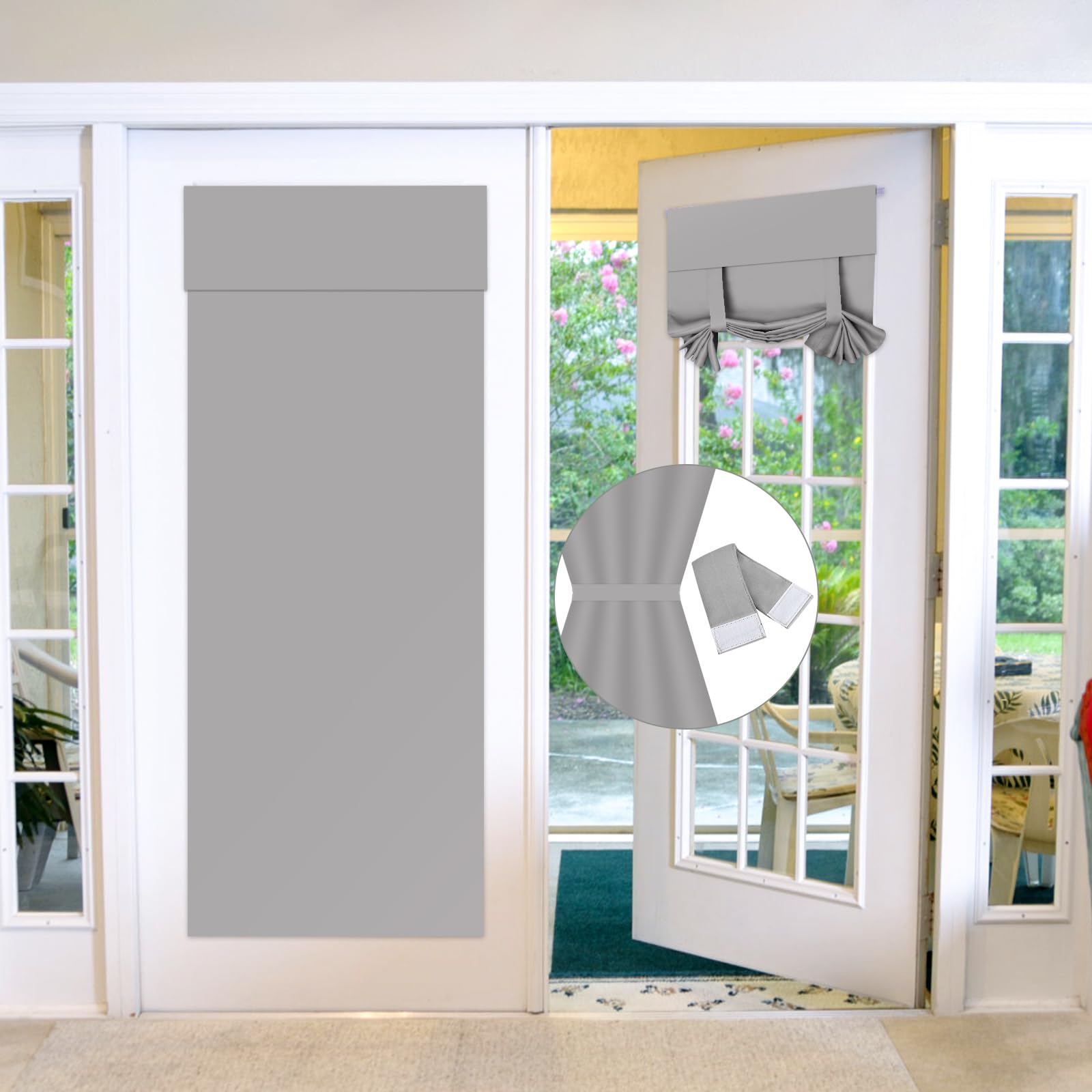 Maritown Blackout Door Curtains,French Door Blinds Stick On for Privacy and Light Control,Thermal Blackout Front Door Curtain Tie up Shade,No Drilling Easy Install(1 Panel)