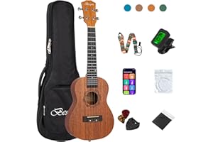 Besyou 23 Inches Ukulele Uku Beginner Kids Adult Student Wooden Mahogany Concert Travel Ukelele Kits with Tuner Gig Bag Strap Carbon Nylon String Picks Cloth Gift Choice (MA)