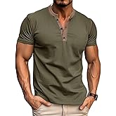 Men's Casual Henley Shirts Classic Button Cotton Short Sleeve T-Shirt Summer Basic Solid Lightweight Tees Tops