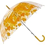 ThreeH Clear Dome Bubble Umbrella with Leaves Automatic Switch Long Handle Straight Pole Rainproof Photographing for Women an
