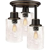 Semi Flush Mount Ceiling Light, 3-Light Close to Ceiling Light Fixtures, Vintage Oil-Rubbed Bronze Finish with Clear Seeded G