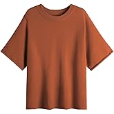 GABERLY Women's Oversized Crewneck Three-Quarter Short Sleeve Dropped Shoulder Knit Sweater Fall Outfits Trendy Pullover