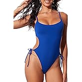 DOBREVA Women's One Piece Swimsuit Strappy Backless Bathing Suit Cut Out Lined Scoop Neck Adjustable Straps Swimwear