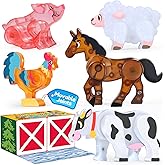 Oriate Magnetic Tiles 3D Animal Farm Toys, 5pcs Magnet Farm Animals for Kids, Movable Joints Animal Toys Suitable for Kids Ma