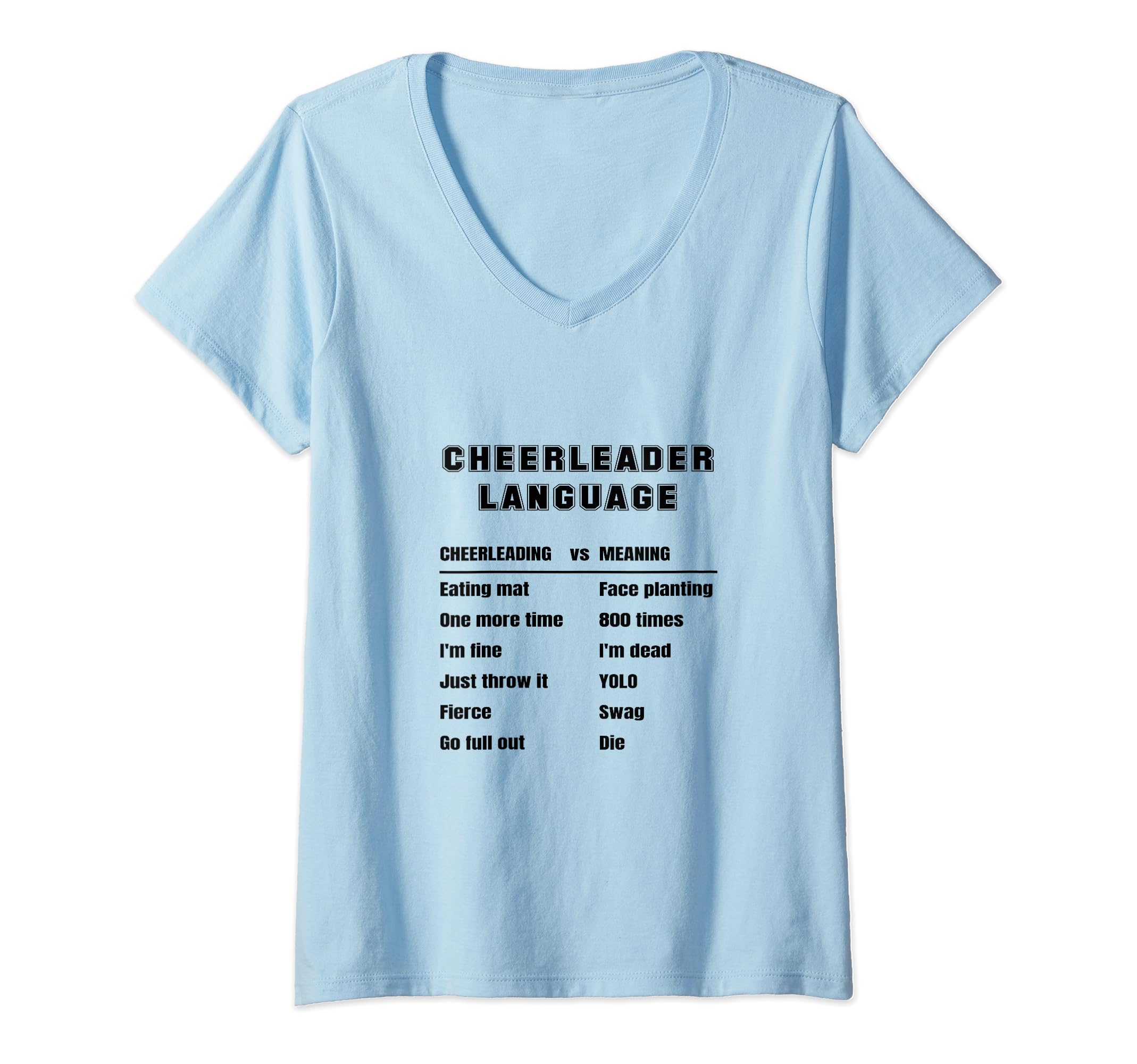 Womens Funny Cheerleader Language Cheerleading Slang Meaning Cheer V-Neck T-Shirt