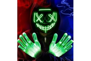 letosan Halloween Mask LED Light Up Purge Mask with LED Gloves, 3 Modes Glow Scary Halloween Costume for Kids Boys Girl Teen Halloween Decorations Cosplay Anonymous Carnival Costumes