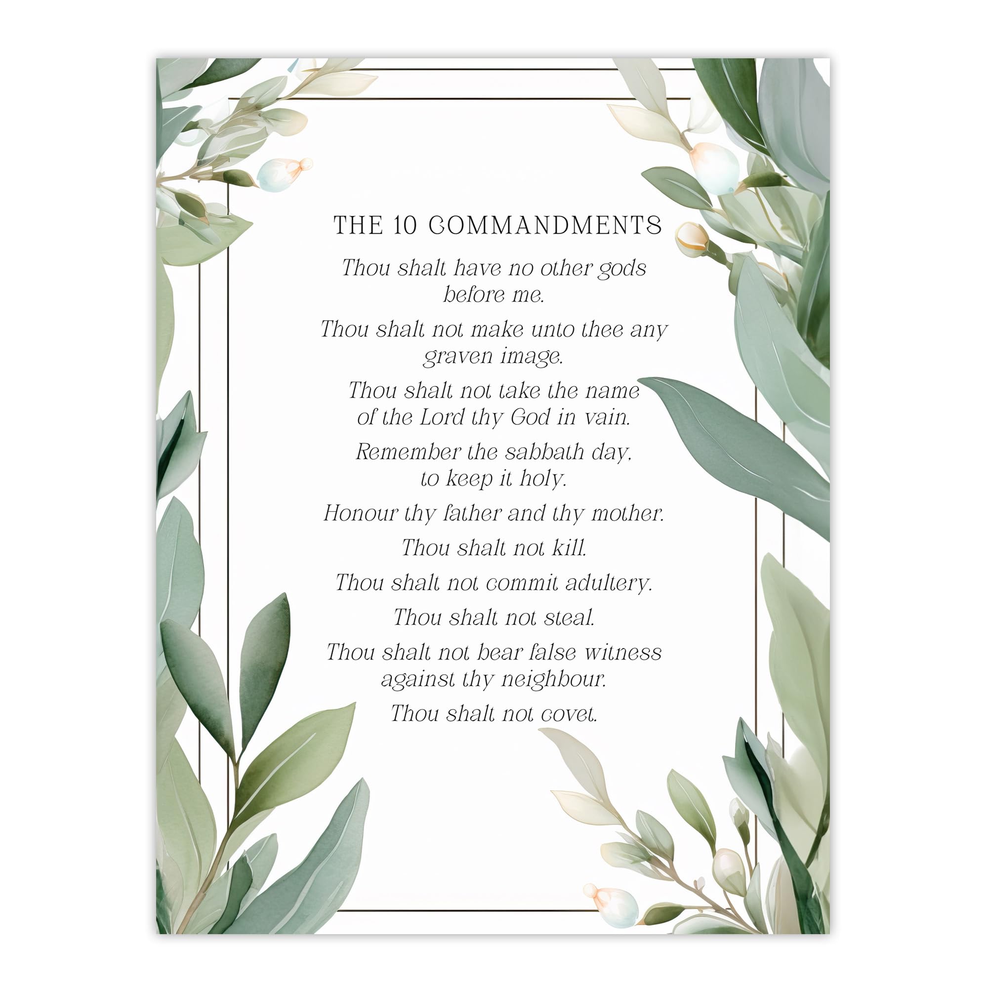Artery8 The 10 Ten Commandments Green Exodus Jesus Christ Christian Bible Faith God Quote Revelations Flowers Artwork Extra Large XL Wall Art Poster Print