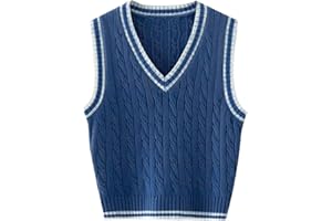 RefindWin Womens Sweater Vest Cable Knit Casual V Neck Ribbed Preppy Pullover Tops Sleeveless