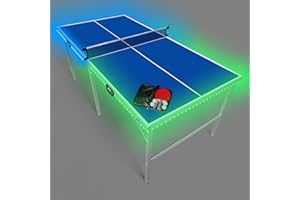 PARTYPONG PartyLife 6 ft x 3 ft Ping Pong Table Tennis Table | Mid-Size Portable Folding Indoor Outdoor Ping Pong Table Tennis Table w/Optional LED Lights | Kids & Adults | Game Room | Not Full Size | Game Kit