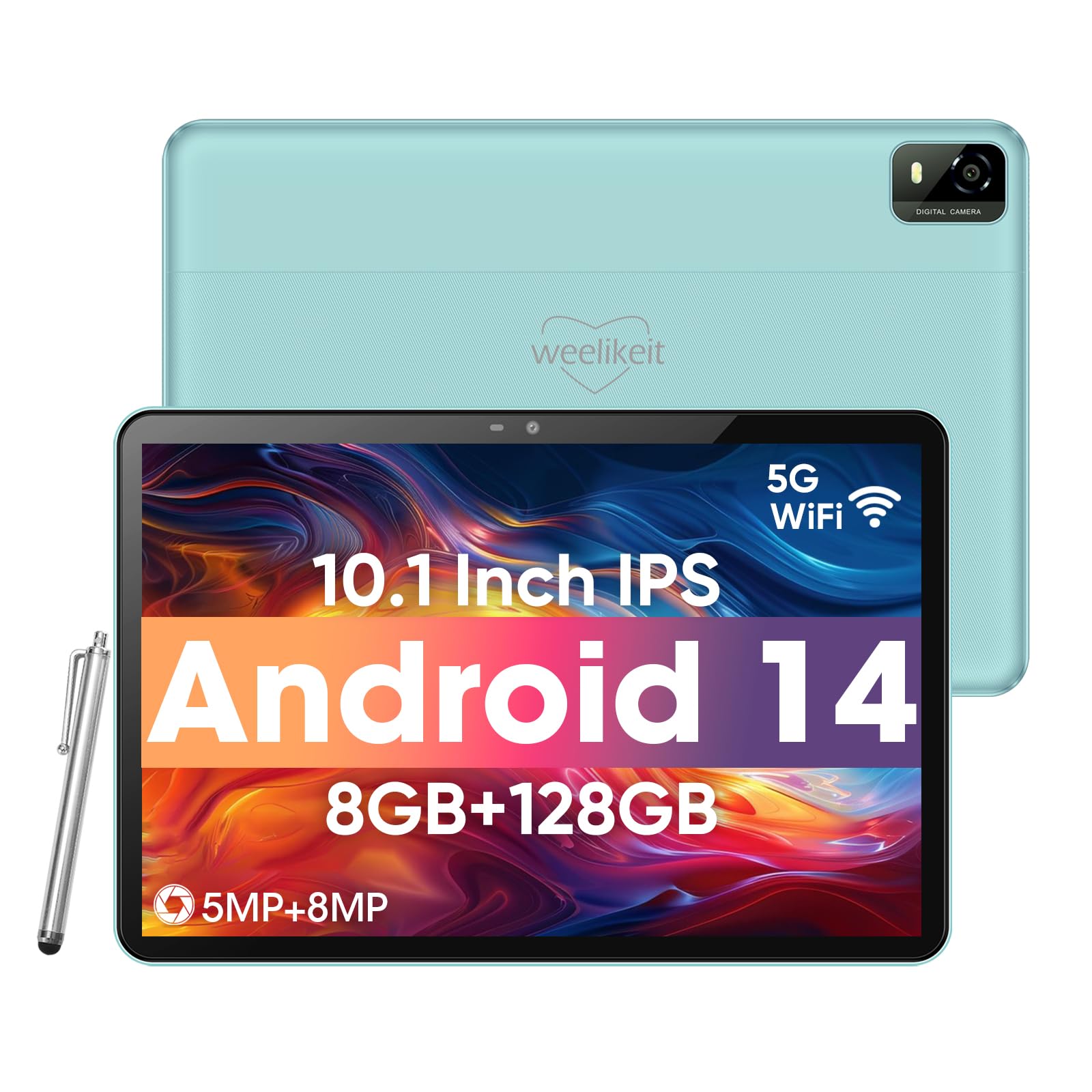 Photo 1 of (SCRATCHED SCREEN) weelikeit Android Tablet, 10.1 inch Tablet with 1280 * 800 IPS HD Touchscreen, 8GB RAM+128GB ROM (UP to 1TB), 6000mAh Battery, 5G WiFi 6, Bluetooth 5.0, Dual 5MP+8MP Camera, Great Gift for Your Kids
