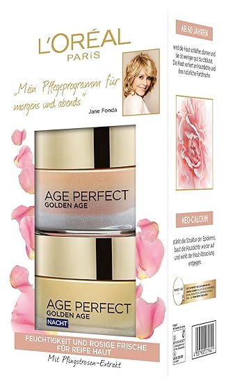 L'Oreal Paris Perfect Golden Age Tag und Nacht Gesichtspflege-Set mit Neo-Calcium & Pfingstrosen-Extrakt, für einen rosig-fri