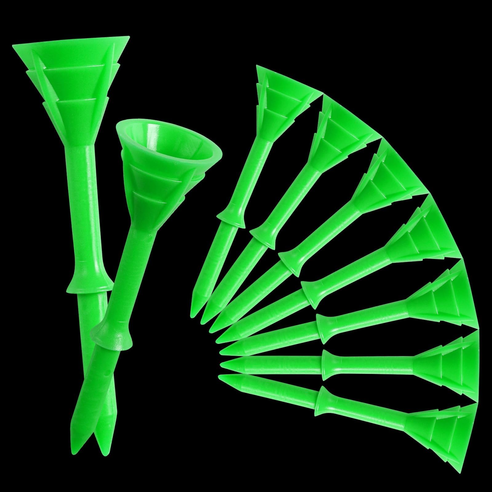 FINGER TEN Golf Tees Plastic 83mm Unbreakable Big Cup Tee Value 24 Pcs, Oversize Head Golf Plastic Tees 3 1/4 Inch Low Friction Step Down Upgrade Durable Portable (Green-24 Pcs)