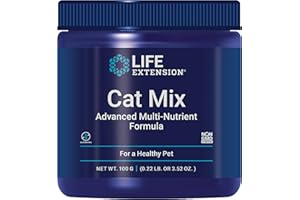 Life Extension Cat Mix, cat Food Supplements, Heart Health, probiotics, L-arginine, Taurine, B12, folic Acid, Vitamin C, Vitamin E, Rosemary, Nutrient Absorption, Gluten-Free, Non-GMO, 85 Servings
